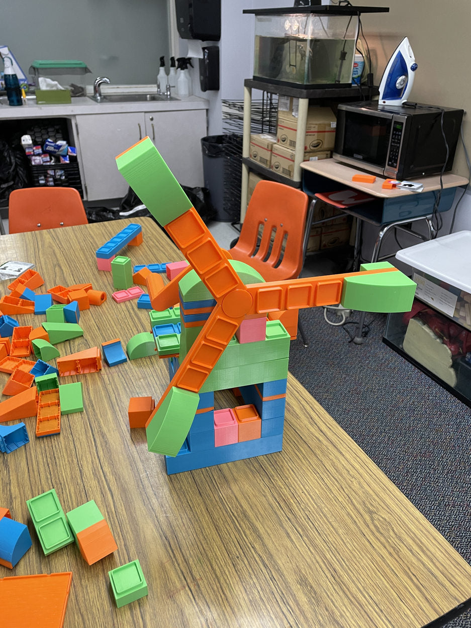 Colorful windmill build on a classroom table